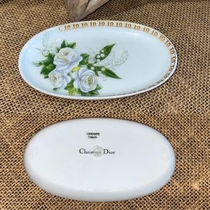 Dior White and Green Floral Oval Dish